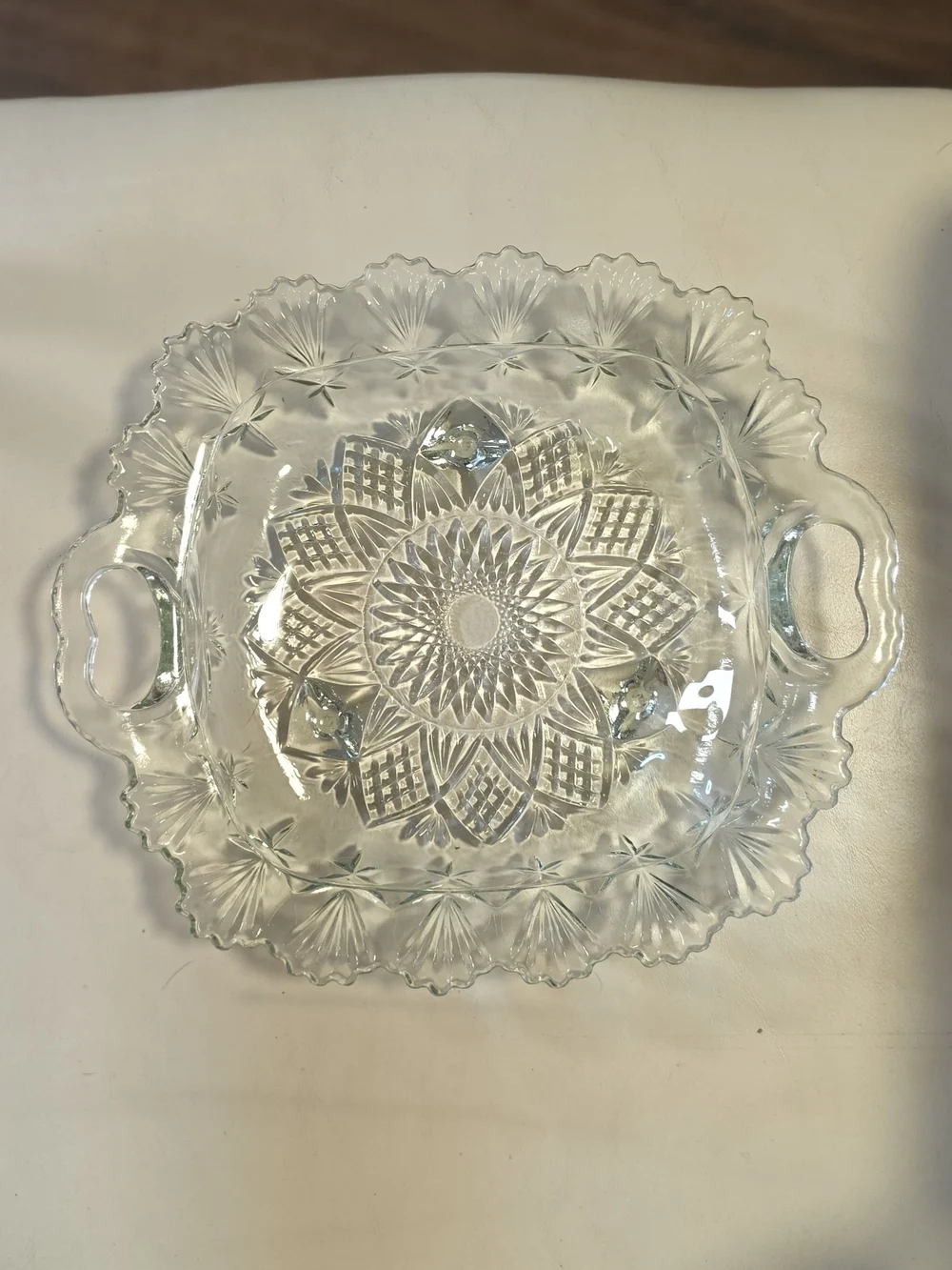 Clear Pressed Glass Serving Tray with Handles
